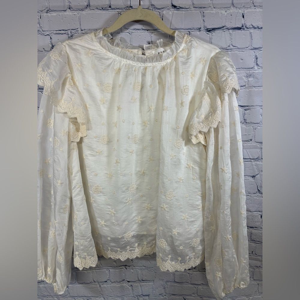 Mable Embroidered Cream Sheer Sleeve Boho Feminine Festival Party Blouse Size M